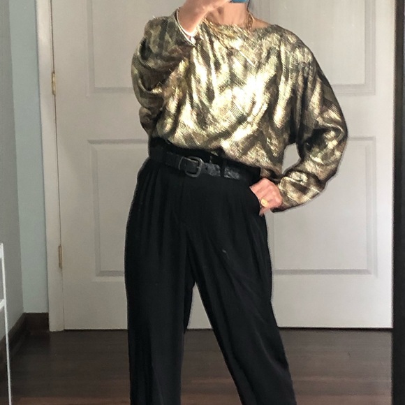 Halston III Vintage Metallic Long Sleeve Blouse - Picture 3 of 8